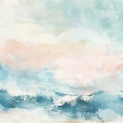 A background of delicate cream and pink watercolor strokes that evokes the tranquil serenity of an ocean wave beneath a pastel sky.