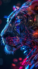 lion robot on neon background