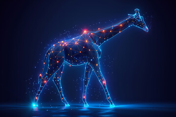 Captivating digital wireframe polygon illustration showcasing a majestic giraffe with intricate line and dots technology, perfect for modern design projects