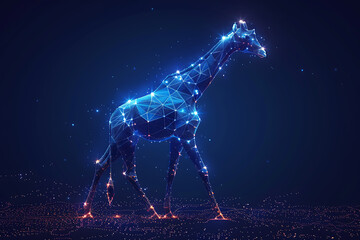 Obraz na płótnie Canvas Captivating digital wireframe polygon illustration showcasing a majestic giraffe with intricate line and dots technology, perfect for modern design projects