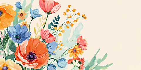 card with spring wildflowers. illustration for the spring holiday, March 8, Mother's Day