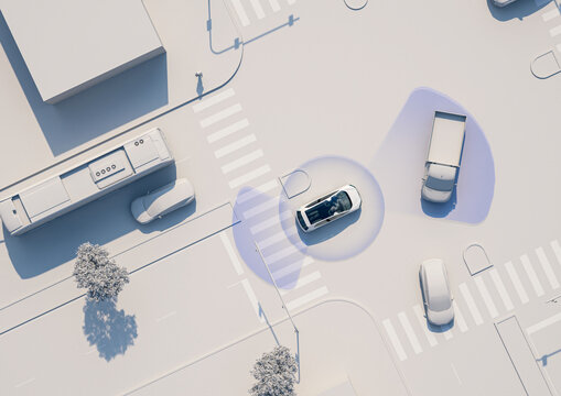 Autonomous Vehicle Driving Crossroad ADAS Top View