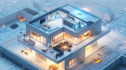  Create a detailed isometric model of a smart home 