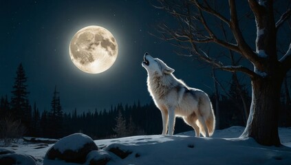 White wolf with a moon background