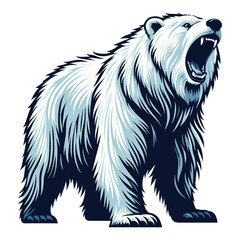Wild roaring polar bear full body design illustration, zoology element illustration, arctic north pole animal icon, vector template isolated on white background - obrazy, fototapety, plakaty