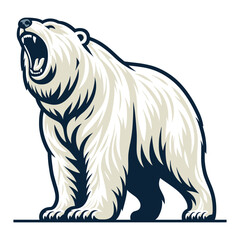 Obraz premium Wild roaring polar bear full body design illustration, zoology element illustration, arctic north pole animal icon, vector template isolated on white background