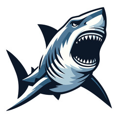 Angry wild great white shark design illustration, marine predator animal element illustration, swimming toothy shark vector template isolated on white background