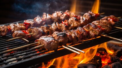 Grilled meat skewers on a coal barbecue a gourmet meal 