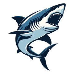 Naklejka premium Angry wild great white shark vector illustration, marine predator animal element illustration, swimming toothy shark design template isolated on white background
