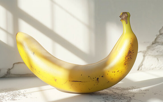 banana on the white background with sunlight and shadow. 3d render