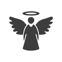 Angel vector icon. Silhouette with wings and halo. Flat shape line art