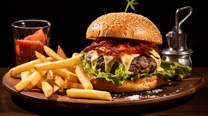Freshness on a plate gourmet burger grilled meat and fries