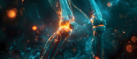 Illustrative animation of joint inflammation in human body showing osteoarthritis treatment with antiinflammatory medication. Concept Human Body Animation, Joint Inflammation - obrazy, fototapety, plakaty