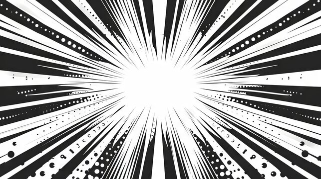 Radial lines for comic books. Black and white filter. Comic action frame. Royalty high-quality image of action lines. Motion or movement effect. Radial speed and abstract. Backgrounds, wallpapers