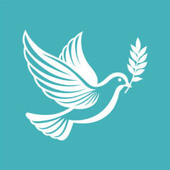 Flying dove holding an olive branch as a sign of peace line art vector icon for apps and websites