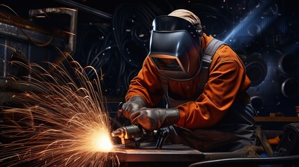 welder working with sparks on a black background