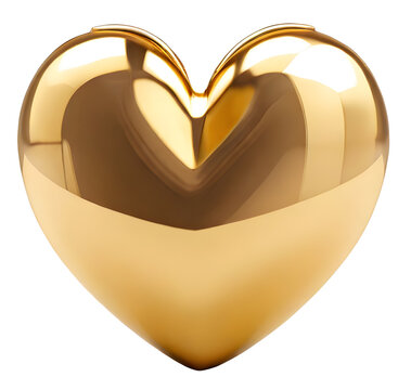 Golden shiny heart on transparent background.