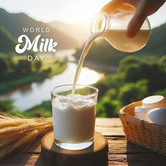 World Milk Day, Vector illustration, World Milk Day poster, Milk Day, glass milk bottle | Happy World Milk Day poster, and spilled milk vector, Happy Milk Day, poster, bottle, glass, post, vector,