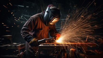 welder working with sparks on a black background