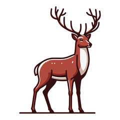 Fototapeta premium Deer full body design illustration, standing reindeer with antlers illustration, wild mammal animal concept. Vector template isolated on white background