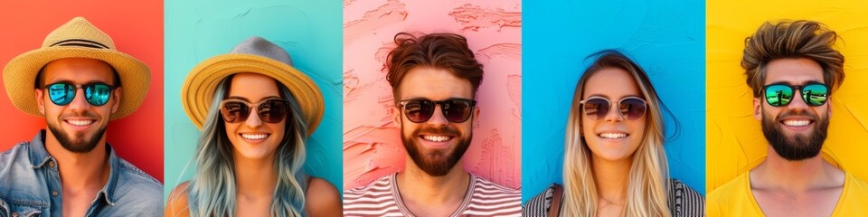 A collage of four people wearing sunglasses and hats, AI - Powered by Adobe