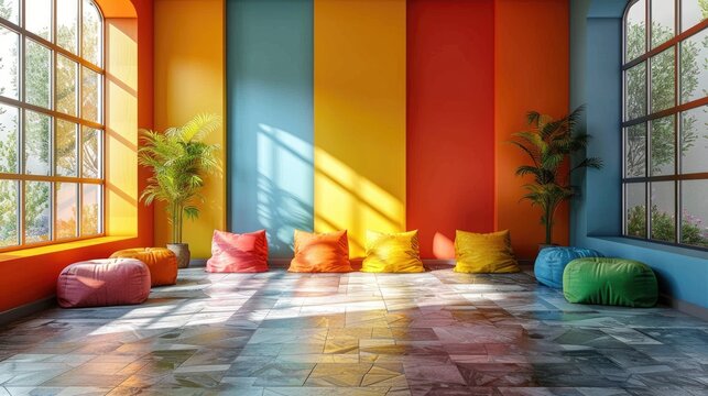 Colorful mockup wall showcased against a white wall, creating a vibrant and inviting atmosphere in a children's space.