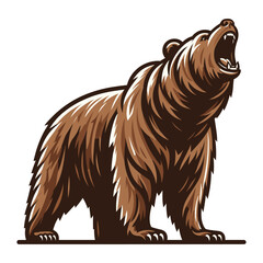 Roaring grizzly bear full body design illustration, animal predator zoology element illustration, wild beast brown bear, vector template isolated on white background