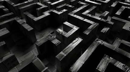 3 dimensional maze in greyscale occupying