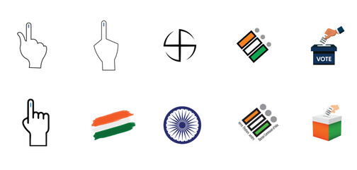 set of election symbol India on white isolated
