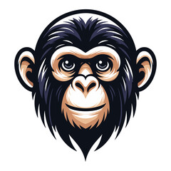 Monkey ape chimpanzee head face design illustration, monkey logo mascot illustration concept, wild animal primate, vector template isolated on white background