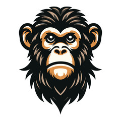 Obraz premium Monkey ape chimpanzee head face design illustration, monkey logo mascot illustration concept, wild animal primate, vector template isolated on white background