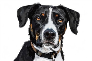Adorable dog with friendly expression isolated on clean white background, pet portrait illustration