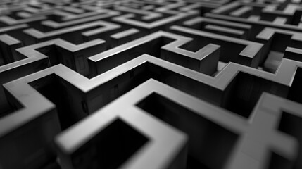 3 dimensional maze in greyscale occupying - obrazy, fototapety, plakaty