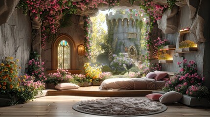 Enchanting mockup wall nestled on a white wall, transforming a child's room into a magical wonderland.