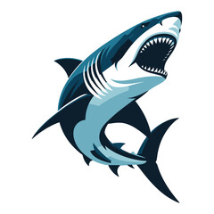 Fototapeta premium Angry wild great white shark vector illustration, marine predator animal element illustration, swimming toothy shark design template isolated on white background