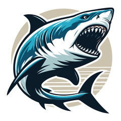 Angry wild great white shark design illustration, marine predator animal element illustration, swimming toothy shark vector template isolated on white background