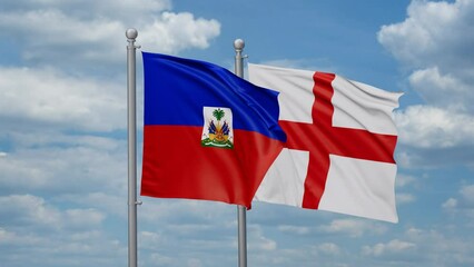 England and Haiti two flags waving together, looped video, two country relations concept - Powered by Adobe