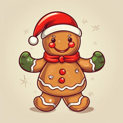cartoon Christmas drawn gingerbread man many details light background сreated with Generative Ai