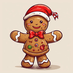 cartoon Christmas drawn gingerbread man many details light background сreated with Generative Ai