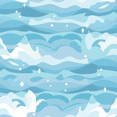 Seamless Pattern of Water Waves in a cute and simple flat design style in a muted blue palette