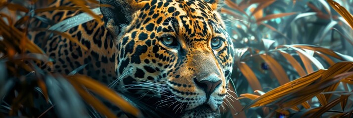 Majestic jaguar in amazon rainforest   photorealistic with vibrant pastel colors