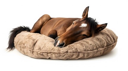 horse sleeping in a Fluffy Bed