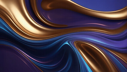 Abstract periwinkle and bronze liquid wavy shapes futuristic banner. Glowing retro waves vector background.