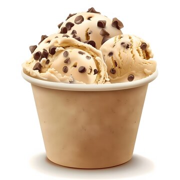illustration of Chocolate chip cookie dough ice cream on white background in a paper cup  
