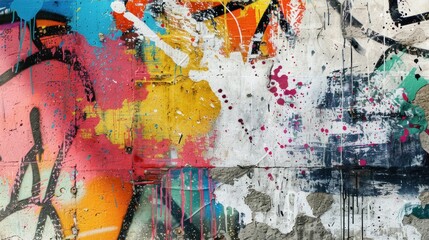 Naklejka premium Urban Canvas Capturing Raw Essence of Street Art with Vibrant Drips and Spray Paint