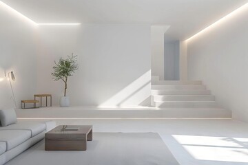 Modern bright basement room interior with white walls, 3D illustration - obrazy, fototapety, plakaty
