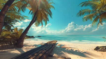 Fototapeta premium a wooden beach in the sun at a tropical beach