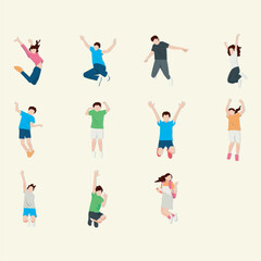 People happy jumping set. Color cartoon vector