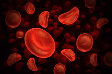 Red blood cells floating through blood and circulating in the vessels. 3d illustration