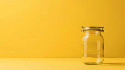 Clear Glass Jar Shines on Sunny Yellow Background